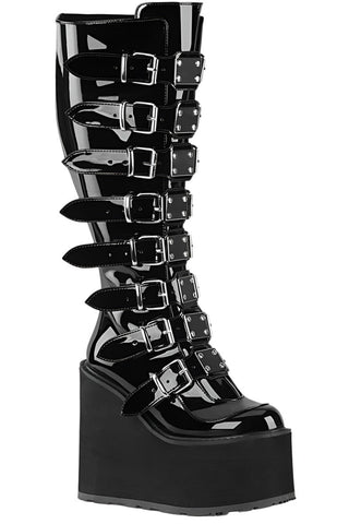 DemoniaCult Swing 815WC Patent Wide Calf Boots (UK7) | Angel Clothing