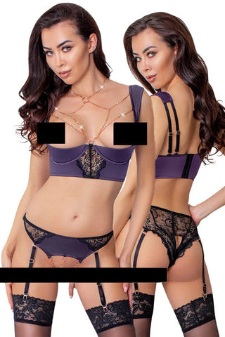 Abierta Fina Purple Chain Lingerie Set