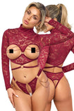 Abierta Fina Red Lace Set | Angel Clothing