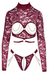 Abierta Fina Red Lace Set | Angel Clothing
