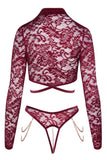 Abierta Fina Red Lace Set | Angel Clothing