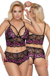 Cottelli Curves Plus Size Black Pink Lingerie Set
