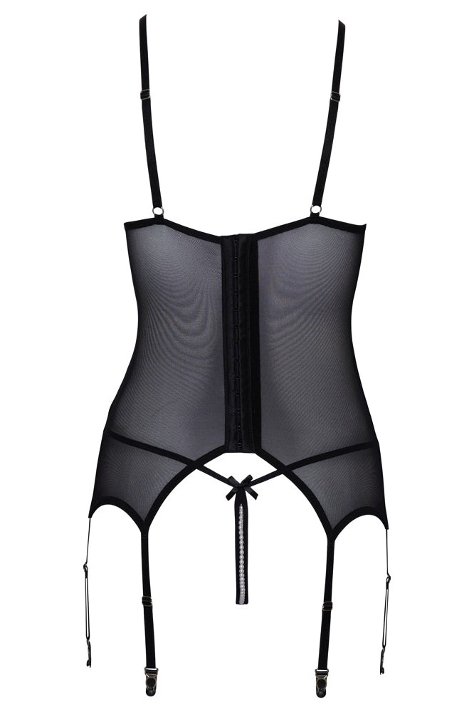 Cottelli Black Floral Lace Suspender Open Set With Adjustable Straps