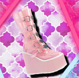 DemoniaCult SWING 230C Pink Transparent Boots | Angel Clothing