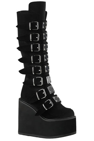 DemoniaCult SWING 815 Black Velvet Boots (UK3, 4) | Angel Clothing