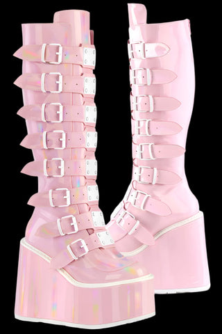 DemoniaCult SWING 815 Pink Holographic Boots | Angel Clothing