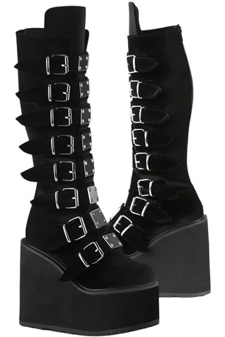 DemoniaCult SWING 815 Black Velvet Boots | Angel Clothing