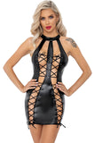 Noir handmade Double Lace-up Front Powerwetlook Dress | Angel Clothing