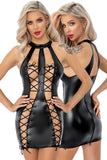 Noir handmade Double Lace-up Front Powerwetlook Dress | Angel Clothing