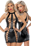 Noir handmade Double Lace-up Front Powerwetlook Dress (2XL) | Angel Clothing