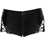 Noir Handmade Powerwetlook Laced Shorts (L, XL, 2XL) | Angel Clothing