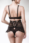 Grey Velvet Floral Lingerie Set | Angel Clothing