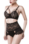 Grey Velvet Floral Lingerie Set | Angel Clothing