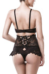 Grey Velvet Floral Lingerie Set | Angel Clothing