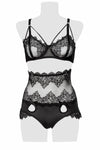 Grey Velvet Floral Lingerie Set | Angel Clothing