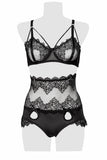 Grey Velvet Floral Lingerie Set | Angel Clothing