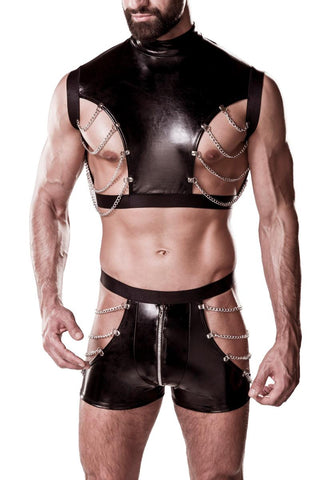 Grey Velvet Mens Leather Look Outfit | Angel Clothing