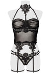 Grey Velvet Mesh Lingerie Set | Angel Clothing