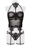 Grey Velvet Mesh Lingerie Set | Angel Clothing