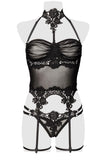 Grey Velvet Mesh Lingerie Set | Angel Clothing