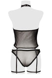 Grey Velvet Mesh Lingerie Set | Angel Clothing