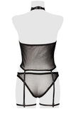 Grey Velvet Mesh Lingerie Set | Angel Clothing
