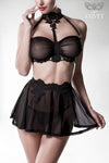 Grey Velvet Lingerie Set with Skirt | Angel Clothing