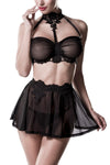 Grey Velvet Lingerie Set with Skirt | Angel Clothing