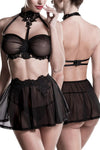 Grey Velvet Lingerie Set with Skirt
