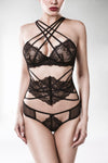 Grey Velvet Three-Part Lingerie Set | Angel Clothing