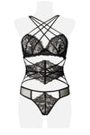 Grey Velvet Three-Part Lingerie Set | Angel Clothing
