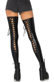 Leg Avenue Wetlook Lace Up Thigh Highs | Angel Clothing