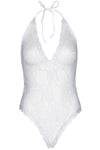 Leg Avenue Lace Deep-V Teddy and Stockings White | Angel Clothing
