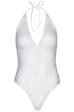 Leg Avenue Lace Deep-V Teddy and Stockings White | Angel Clothing