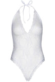 Leg Avenue Lace Deep-V Teddy and Stockings White | Angel Clothing
