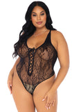 Leg Avenue Plus Size Floral Lace Thong Teddy | Angel Clothing