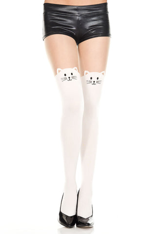 Music Legs Kitty Tights White | Angel Clothing