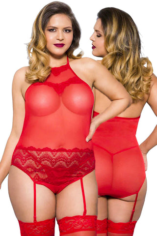 Music Legs Plus Size Teddy Red 20050Q | Angel Clothing