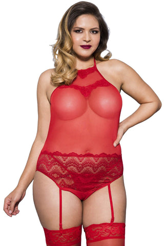 Music Legs Plus Size Teddy Red 20050Q | Angel Clothing