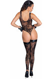 Noir Handmade Tulle Body with Patterned Flock Embroidery (XL) | Angel Clothing