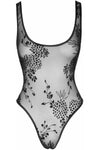 Noir Handmade Tulle Body with Patterned Flock Embroidery | Angel Clothing