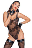 Noir Handmade Tulle Body with Patterned Flock Embroidery (XL) | Angel Clothing