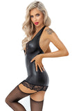 Noir Handmade Powerwetlook Lace Trim Mini Dress | Angel Clothing