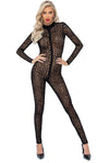 Noir Handmade Full Body Leopard Flock Catsuit | Angel Clothing