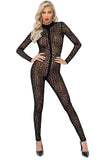 Noir Handmade Full Body Leopard Flock Catsuit | Angel Clothing