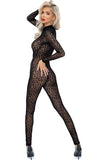 Noir Handmade Full Body Leopard Flock Catsuit | Angel Clothing