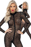 Noir Handmade Full Body Leopard Flock Catsuit
