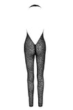 Noir Handmade Leopard Flock Halter Catsuit | Angel Clothing