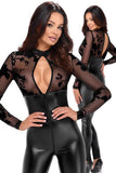 Noir Handmade Powerwetlook and Tulle Jumpsuit (L) | Angel Clothing