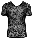 Noir Handmade Leopard Flock V-neck T-Shirt | Angel Clothing